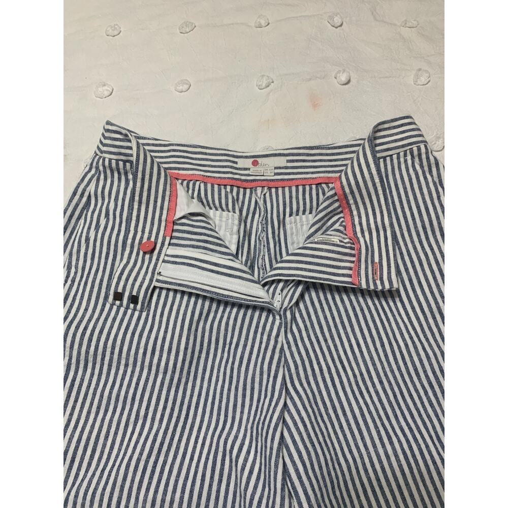 Boden Linen Blue Striped WIde Leg Zip Capri Pants 12 Petite Beachy Casual Resort - Picture 10 of 10